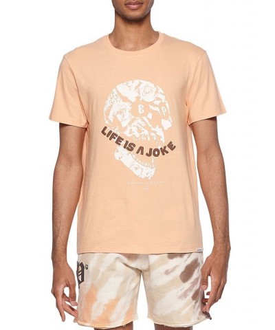 ELEVEN PARIS Men's Life Is A Joke Skull Graphic T-Shirt Orange $13.48 T-Shirts