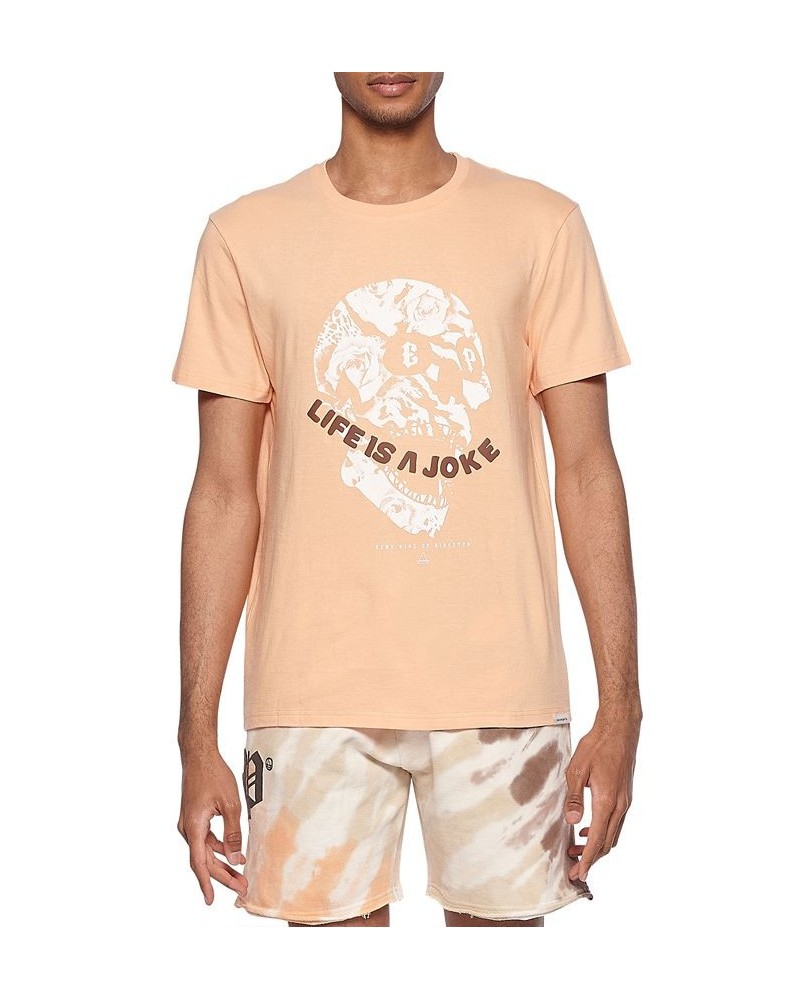 ELEVEN PARIS Men's Life Is A Joke Skull Graphic T-Shirt Orange $13.48 T-Shirts