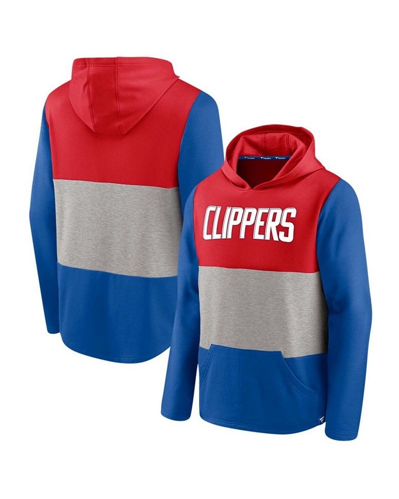 Men's Red and Royal LA Clippers Linear Logo Comfy Colorblock Tri-Blend Pullover Hoodie $27.28 Sweatshirt