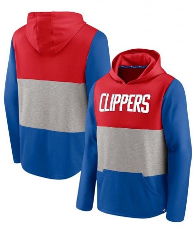 Men's Red and Royal LA Clippers Linear Logo Comfy Colorblock Tri-Blend Pullover Hoodie $27.28 Sweatshirt