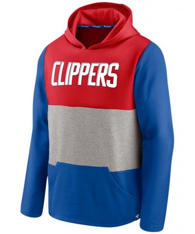 Men's Red and Royal LA Clippers Linear Logo Comfy Colorblock Tri-Blend Pullover Hoodie $27.28 Sweatshirt