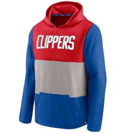 Men's Red and Royal LA Clippers Linear Logo Comfy Colorblock Tri-Blend Pullover Hoodie $27.28 Sweatshirt