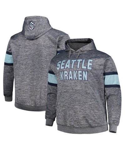 Men's Heather Charcoal Seattle Kraken Big and Tall Stripe Pullover Hoodie $40.79 Sweatshirt