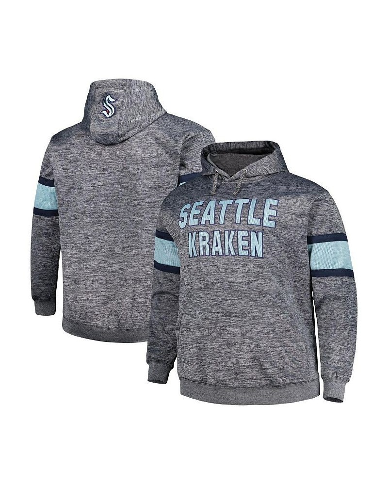 Men's Heather Charcoal Seattle Kraken Big and Tall Stripe Pullover Hoodie $40.79 Sweatshirt