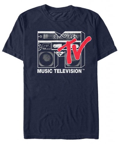 Men's Logo 80's Style Black and White Boombox Short Sleeve T- shirt Blue $16.45 T-Shirts