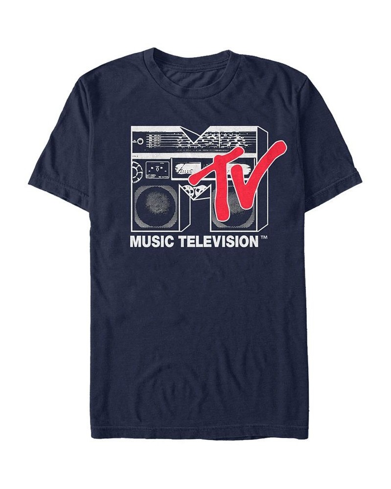 Men's Logo 80's Style Black and White Boombox Short Sleeve T- shirt Blue $16.45 T-Shirts