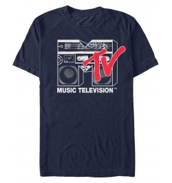 Men's Logo 80's Style Black and White Boombox Short Sleeve T- shirt Blue $16.45 T-Shirts