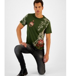 Men's Tiger Floral Embroidered Crewneck Short-Sleeve T-Shirt Orange $21.20 T-Shirts