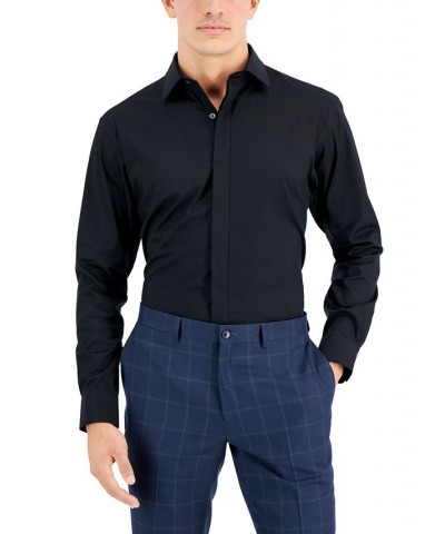 Men's Regular Fit 2-Way Stretch Formal Convertible-Cuff Dress Shirt Black $20.83 Dress Shirts