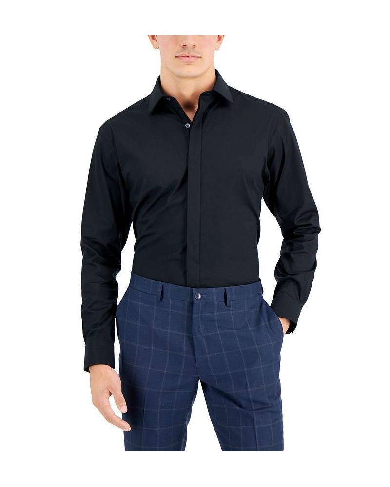 Men's Regular Fit 2-Way Stretch Formal Convertible-Cuff Dress Shirt Black $20.83 Dress Shirts