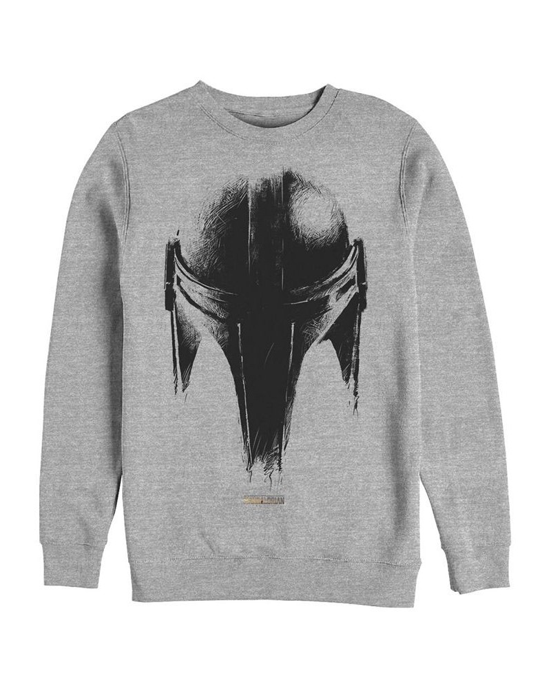 Men's Star Wars Mandalorian Sketch Helm Crew Fleece Pullover T-shirt Gray $26.38 T-Shirts