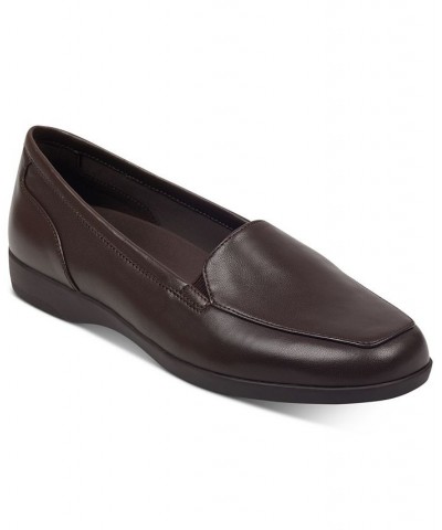 Women's Devitt Square Toe Slip-on Casual Flats Brown $43.61 Shoes