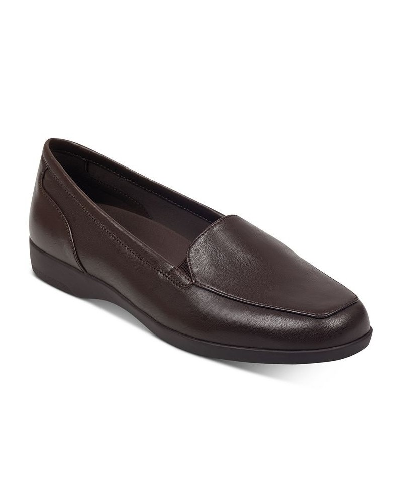 Women's Devitt Square Toe Slip-on Casual Flats Brown $43.61 Shoes