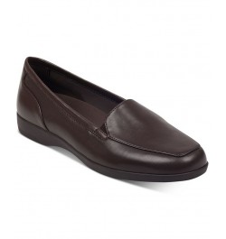 Women's Devitt Square Toe Slip-on Casual Flats Brown $43.61 Shoes