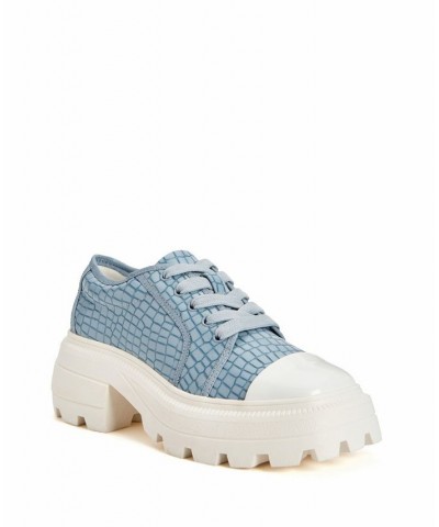 Women's The Geli Solid Lace-up Lug Sole Sneakers Blue $32.40 Shoes