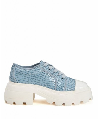 Women's The Geli Solid Lace-up Lug Sole Sneakers Blue $32.40 Shoes