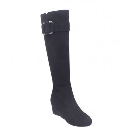 Women's Genia Wide Calf Stretch Wedge Tall Boot with Memory Foam Black $34.72 Shoes