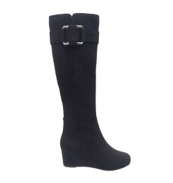 Women's Genia Wide Calf Stretch Wedge Tall Boot with Memory Foam Black $34.72 Shoes