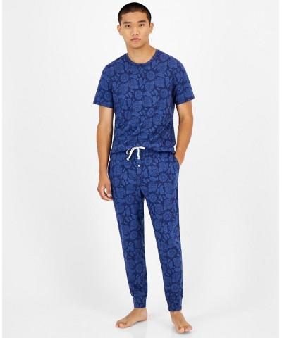 Men's Bandana-Print Pajama Joggers Blue $14.16 Pajama