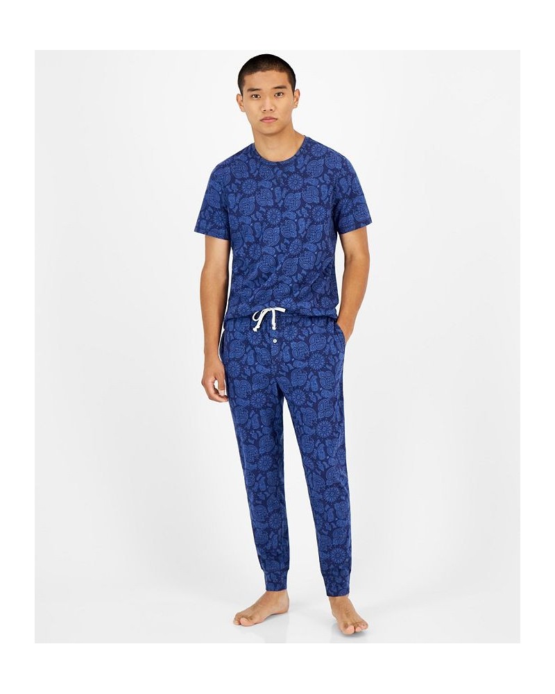 Men's Bandana-Print Pajama Joggers Blue $14.16 Pajama