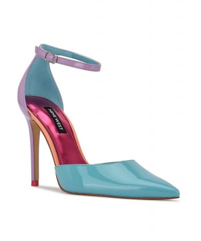 Women's Faiz Pointy Toe Ankle Strap Pumps Blue $33.79 Shoes