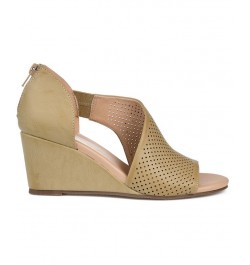 Women's Aretha Perforated Wedges Tan/Beige $49.00 Shoes