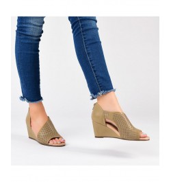 Women's Aretha Perforated Wedges Tan/Beige $49.00 Shoes