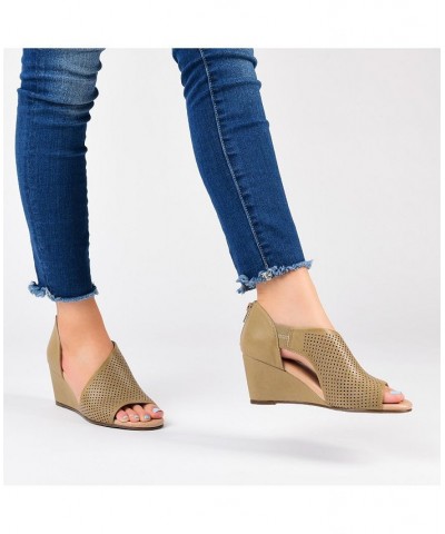 Women's Aretha Perforated Wedges Tan/Beige $49.00 Shoes