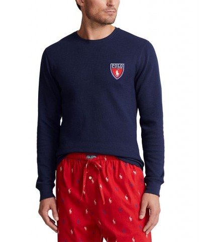 Men's Waffle-Knit Pajama Shirt w/ Ralph Lauren's Heraldic Crest Blue $17.47 Pajama