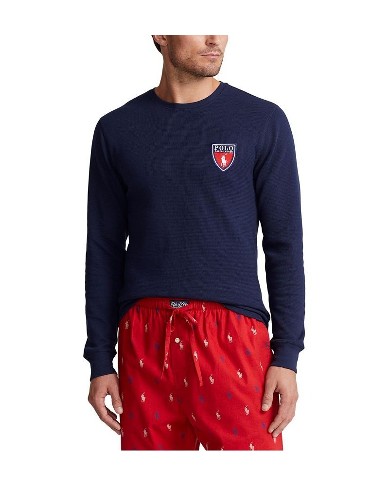 Men's Waffle-Knit Pajama Shirt w/ Ralph Lauren's Heraldic Crest Blue $17.47 Pajama