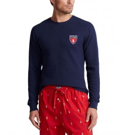 Men's Waffle-Knit Pajama Shirt w/ Ralph Lauren's Heraldic Crest Blue $17.47 Pajama