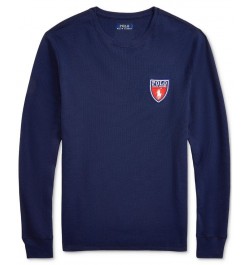 Men's Waffle-Knit Pajama Shirt w/ Ralph Lauren's Heraldic Crest Blue $17.47 Pajama