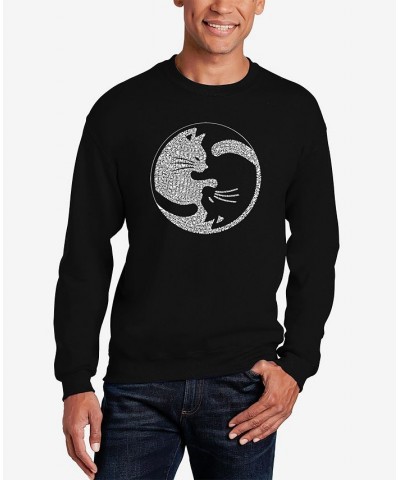 Men's Word Art Crewneck Yin Yang Cat Sweatshirt Black $26.99 Sweatshirt