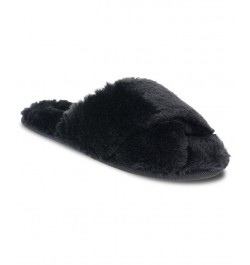 Women's Cardi Plush Cross Band Slipper Black $15.20 Shoes