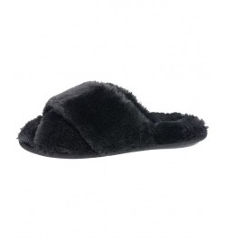 Women's Cardi Plush Cross Band Slipper Black $15.20 Shoes