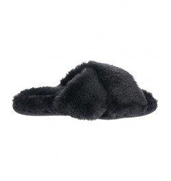 Women's Cardi Plush Cross Band Slipper Black $15.20 Shoes