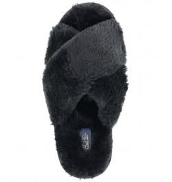 Women's Cardi Plush Cross Band Slipper Black $15.20 Shoes