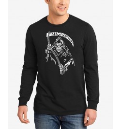 Men's Grim Reaper Word Art Long Sleeve T-shirt Black $20.79 T-Shirts