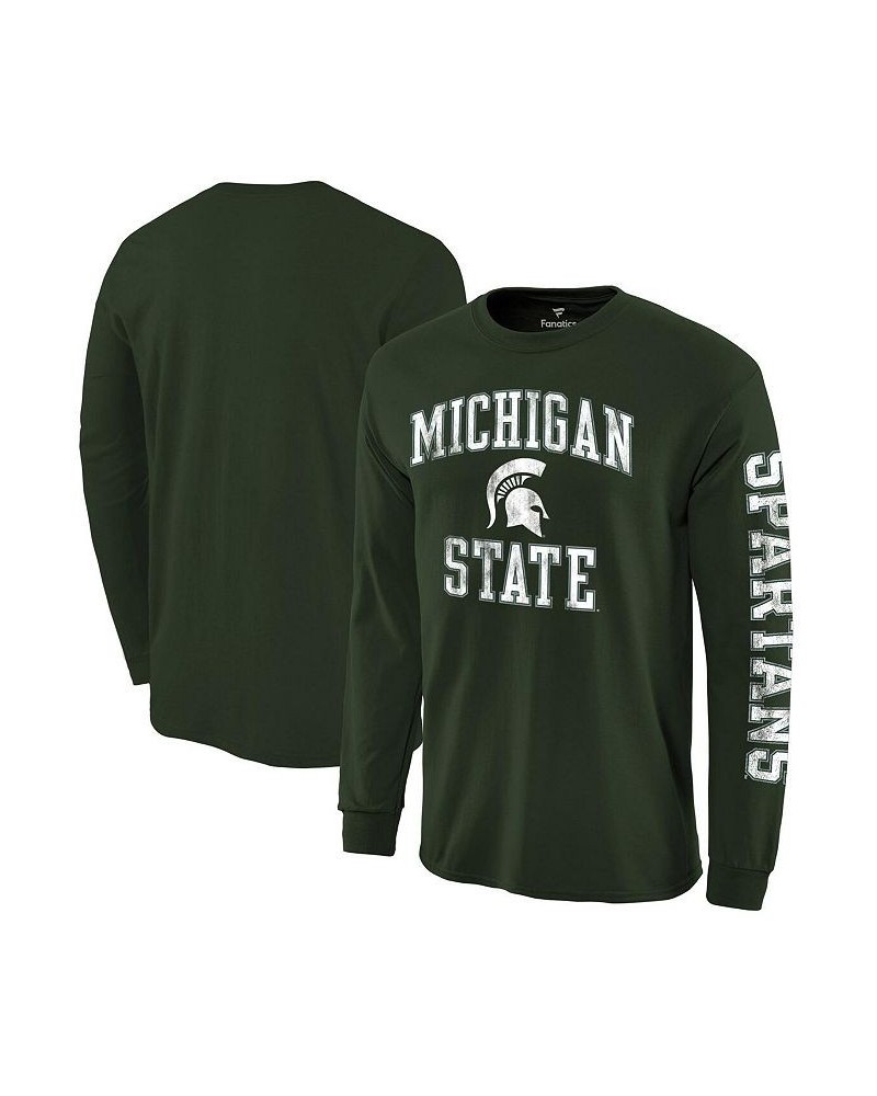 Men's Branded Green Michigan State Spartans Distressed Arch Over Logo Long Sleeve Hit T-shirt $14.40 T-Shirts