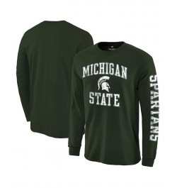 Men's Branded Green Michigan State Spartans Distressed Arch Over Logo Long Sleeve Hit T-shirt $14.40 T-Shirts