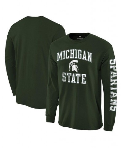 Men's Branded Green Michigan State Spartans Distressed Arch Over Logo Long Sleeve Hit T-shirt $14.40 T-Shirts