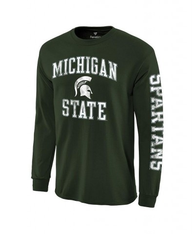 Men's Branded Green Michigan State Spartans Distressed Arch Over Logo Long Sleeve Hit T-shirt $14.40 T-Shirts