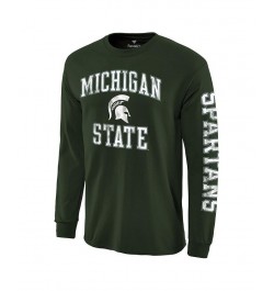 Men's Branded Green Michigan State Spartans Distressed Arch Over Logo Long Sleeve Hit T-shirt $14.40 T-Shirts