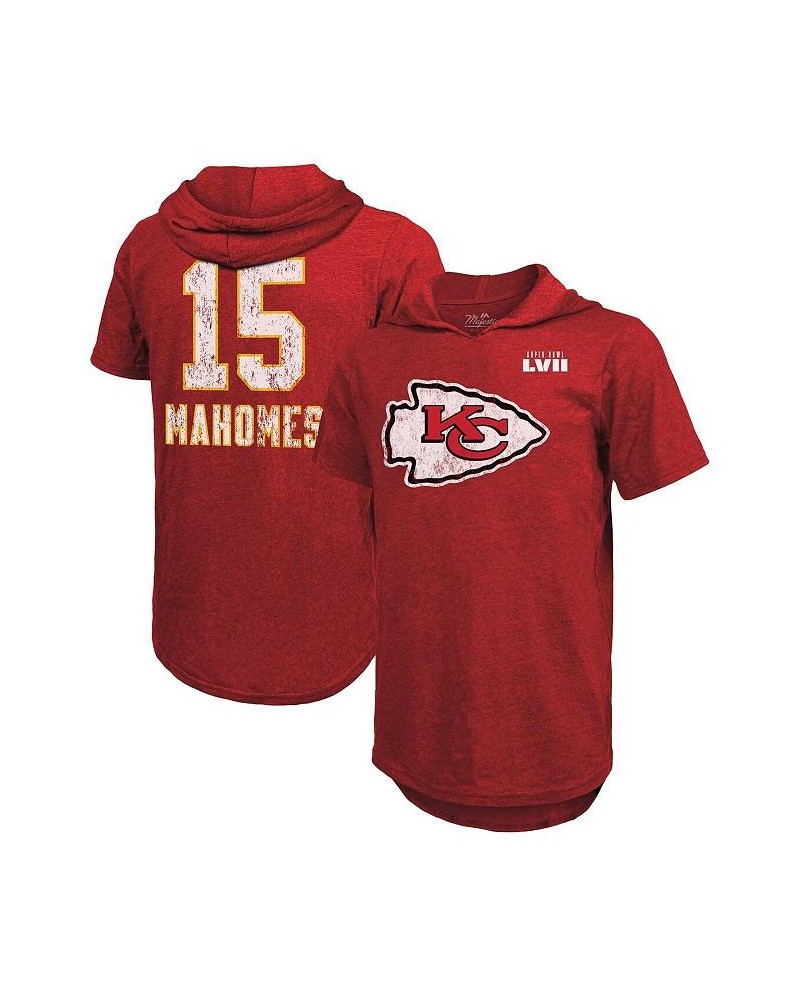 Men's Threads Patrick Mahomes Red Kansas City Chiefs Super Bowl LVII Name and Number Tri-Blend Short Sleeve Hoodie T-shirt $3...