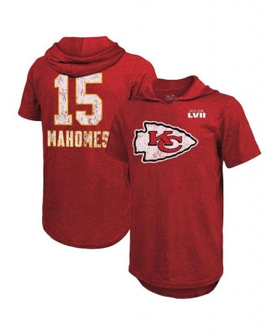 Men's Threads Patrick Mahomes Red Kansas City Chiefs Super Bowl LVII Name and Number Tri-Blend Short Sleeve Hoodie T-shirt $3...