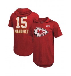 Men's Threads Patrick Mahomes Red Kansas City Chiefs Super Bowl LVII Name and Number Tri-Blend Short Sleeve Hoodie T-shirt $3...