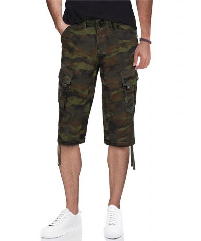 Men's Belted Capri Cargo Shorts Olive Camo $23.75 Shorts