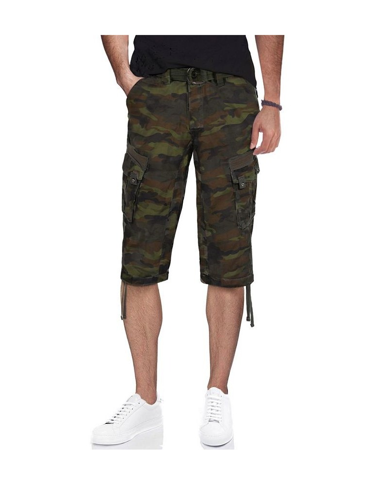 Men's Belted Capri Cargo Shorts Olive Camo $23.75 Shorts