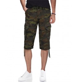 Men's Belted Capri Cargo Shorts Olive Camo $23.75 Shorts