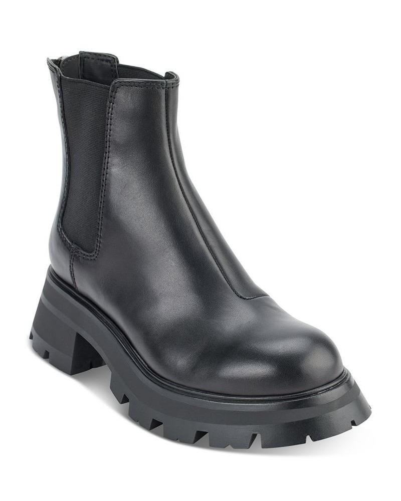 Women's Sasha Pull-On Lug-Sole Chelsea Boots Black $38.39 Shoes